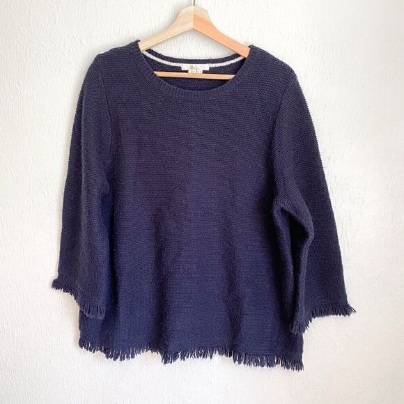 Boden Navy Blue Fringe-Trim Sweater Womens US 14 Wool Alpaca Knit Blend K0318 - Picture 1 of 8